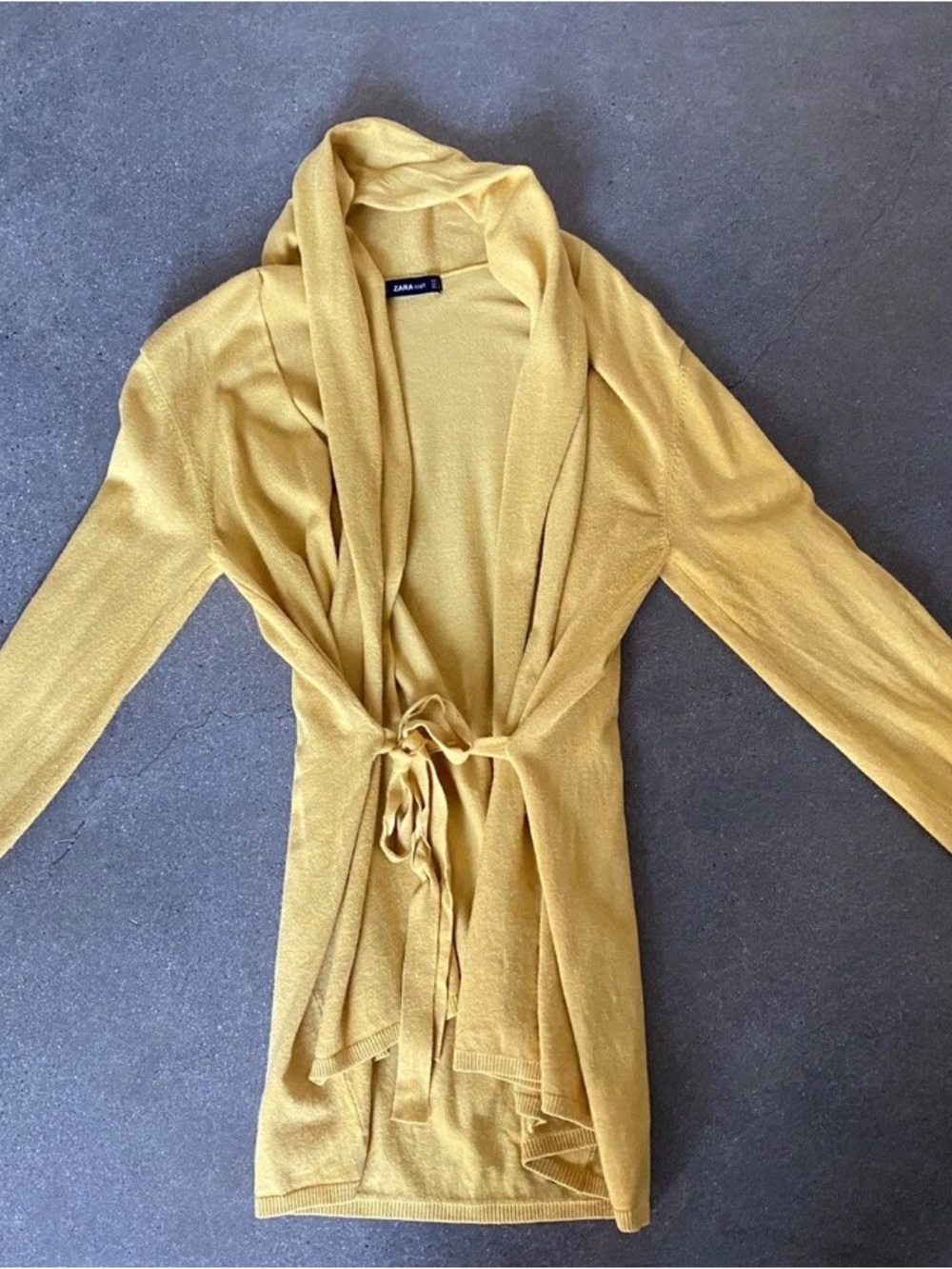 Zara Mustard Tie-Waist Open-Front Cardigan